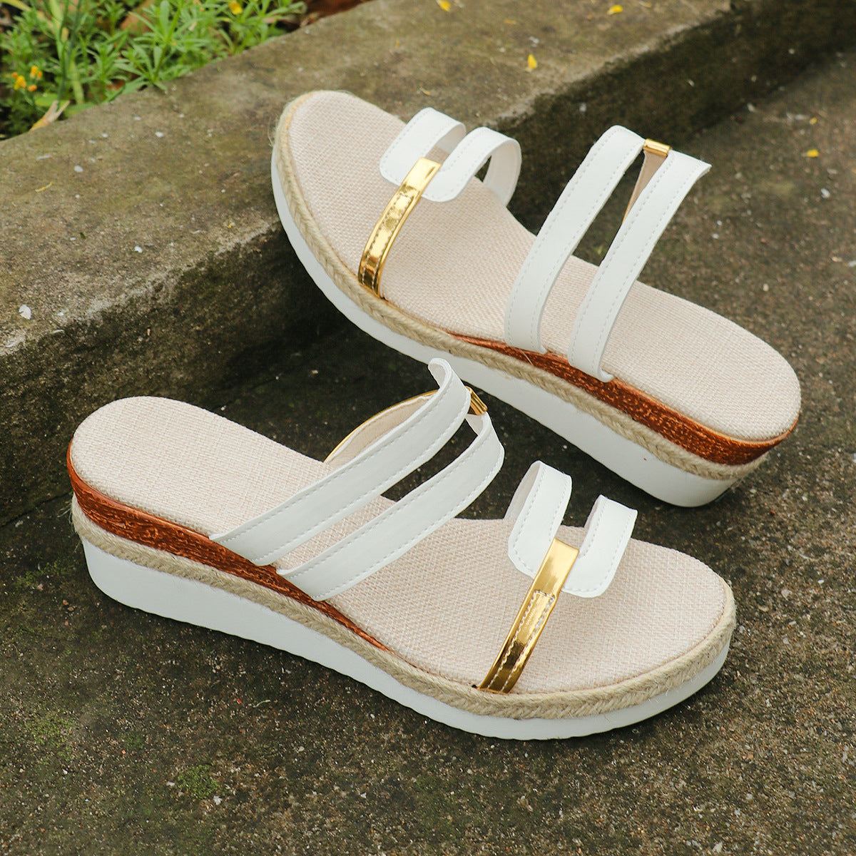 Sandales compensées Nina, talon effet jute, vue produit