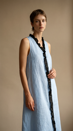 Colette — Robe midi en coton-lin à parement contrastant