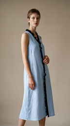 Colette — Robe midi en coton-lin à parement contrastant