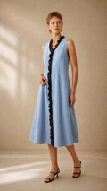Colette — Robe midi en coton-lin à parement contrastant
