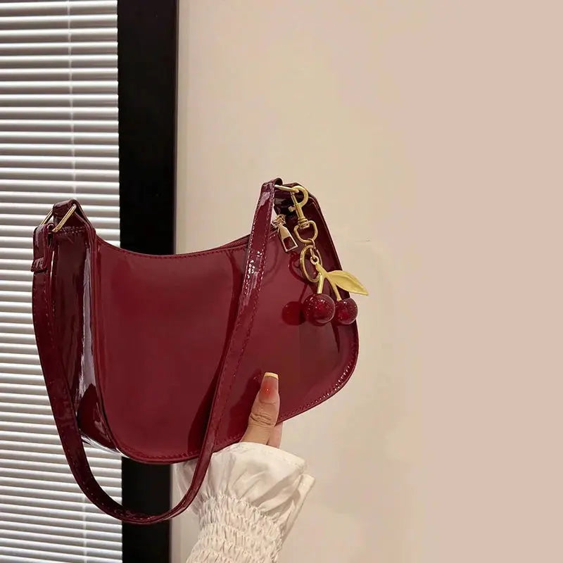 Sac à main en cuir PU pour femmes, polyvalent, mode, couleur unie, pendentif cerise, sac à bandoulière décontracté, sac de transport, sac sous les bras pour filles YOUR DESIRE