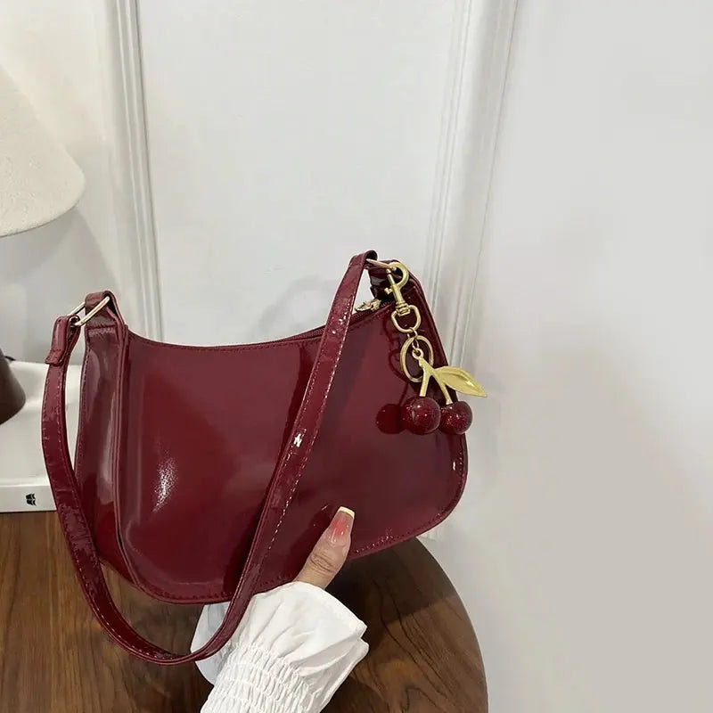 Sac à main en cuir PU pour femmes, polyvalent, mode, couleur unie, pendentif cerise, sac à bandoulière décontracté, sac de transport, sac sous les bras pour filles YOUR DESIRE