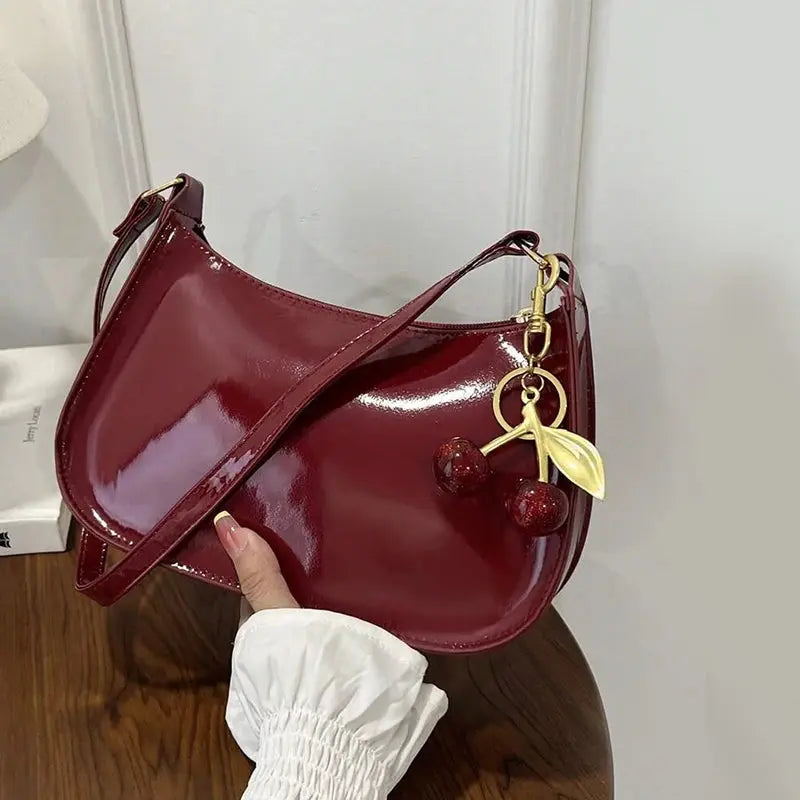 Sac à main en cuir PU pour femmes, polyvalent, mode, couleur unie, pendentif cerise, sac à bandoulière décontracté, sac de transport, sac sous les bras pour filles YOUR DESIRE
