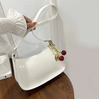 Sac à main en cuir PU pour femmes, polyvalent, mode, couleur unie, pendentif cerise, sac à bandoulière décontracté, sac de transport, sac sous les bras pour filles YOUR DESIRE