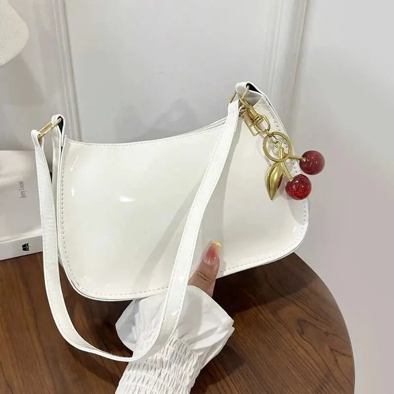 Sac à main en cuir PU pour femmes, polyvalent, mode, couleur unie, pendentif cerise, sac à bandoulière décontracté, sac de transport, sac sous les bras pour filles YOUR DESIRE