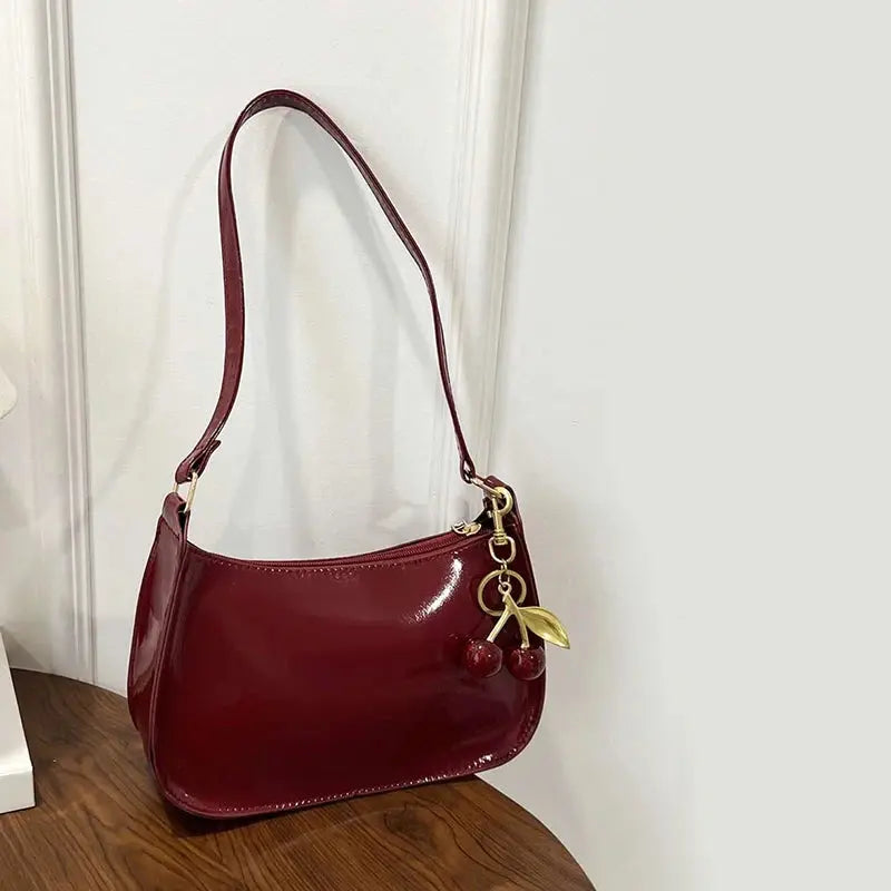 Sac à main en cuir PU pour femmes, polyvalent, mode, couleur unie, pendentif cerise, sac à bandoulière décontracté, sac de transport, sac sous les bras pour filles YOUR DESIRE