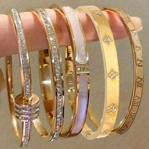 ZAKOL 5/1 pièces ensemble de bracelets en acier inoxydable incrusté de zircone scintillante pour femmes bracelets empilables mode ne se décolore pas bijoux cadeau YOUR DESIRE