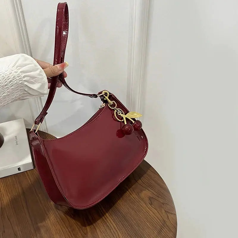 Sac à main en cuir PU pour femmes, polyvalent, mode, couleur unie, pendentif cerise, sac à bandoulière décontracté, sac de transport, sac sous les bras pour filles YOUR DESIRE