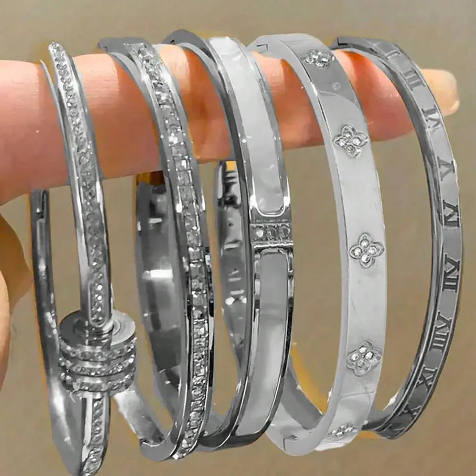 ZAKOL 5/1 pièces ensemble de bracelets en acier inoxydable incrusté de zircone scintillante pour femmes bracelets empilables mode ne se décolore pas bijoux cadeau YOUR DESIRE