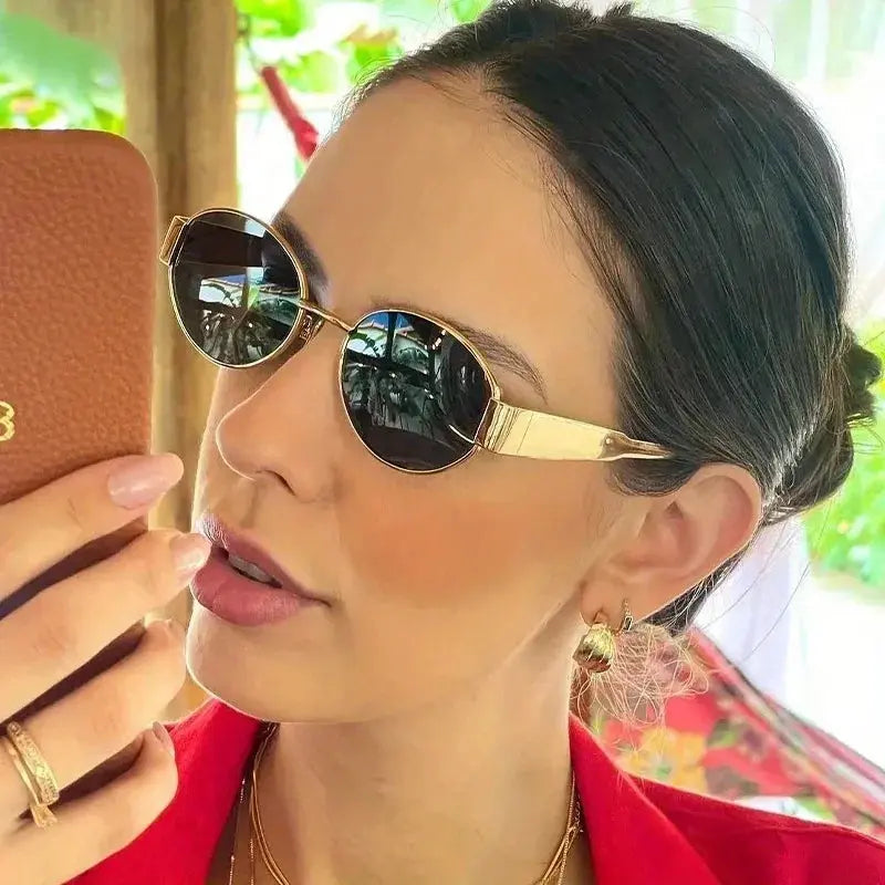Lunettes de soleil ovales pour femmes et hommes, monture métallique tendance, nuances classiques YOUR DESIRE