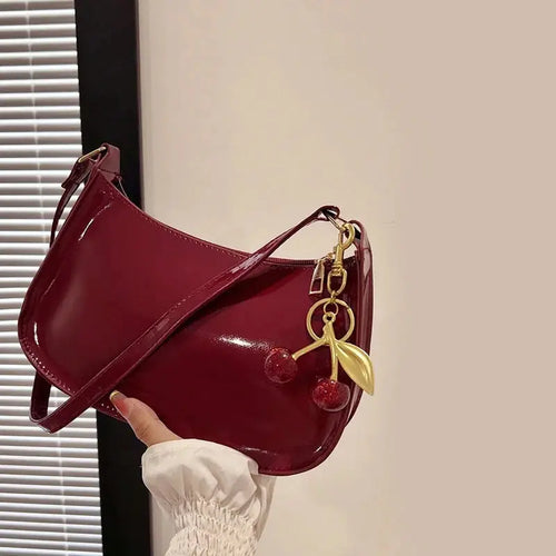 Sac à main en cuir PU pour femmes, polyvalent, mode, couleur unie, pendentif cerise, sac à bandoulière décontracté, sac de transport, sac sous les bras pour filles YOUR DESIRE